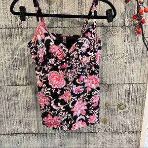 Lands end v neck wrap underwire tankini in black twilight floral